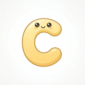 Cute Kawaii Letter C Pastel Yellow Bubble Alphabet Vector Illustration Isolated on White Background