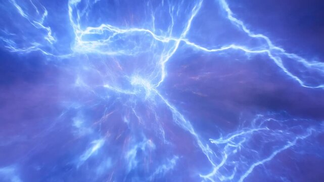 Blue lightning energy pattern against dark abstract background with bright electric rays