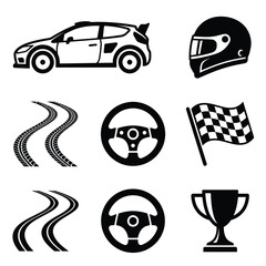 Fototapeta premium Racing and automotive icons set for speed enthusiasts.