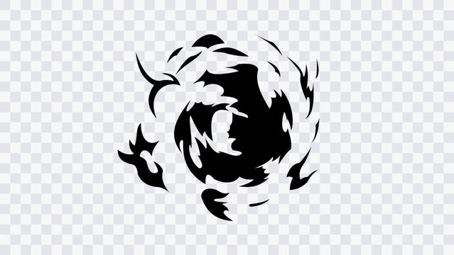 Abstract black ink splash with sharp jagged edges isolated on transparent background. Dynamic energy burst effect for comic design, manga action accent, and graphic overlay.