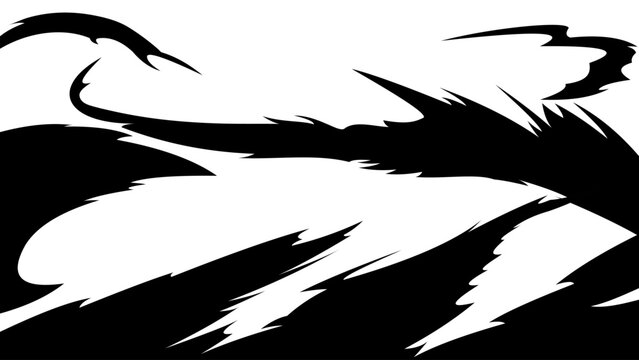 Abstract black dynamic lightning shapes and sharp jagged lines on white background. Manga and comic style energy burst effect for motion accent, speed, and graphic design overlay.