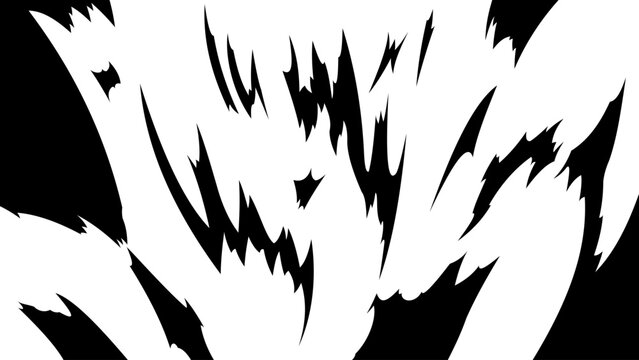 Abstract black spiky shapes and sharp jagged lines on white background. Dynamic motion effect for comic design, manga action accent, and graphic overlay.