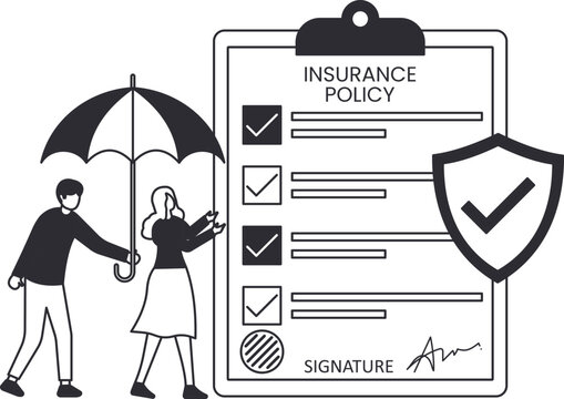 Family insurance policy concept with parents and child under umbrella for life protection health coverage financial security and family care risk management