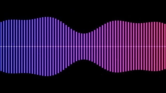 Alternating pink and blue waveforms oscillate across a black background