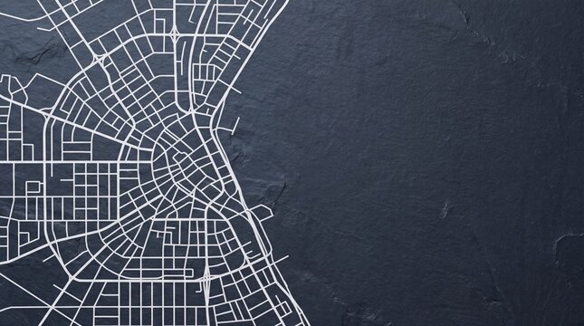 Minimalist City Road Map on Dark Slate Background