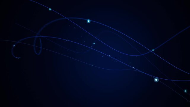 Blue light trails loop and fade across a dark background