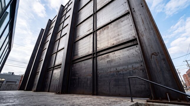 Massive Industrial Steel Retaining Wall and Architectural Structure