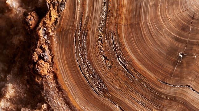 Petrified Wood Cross Section Showing Growth Rings