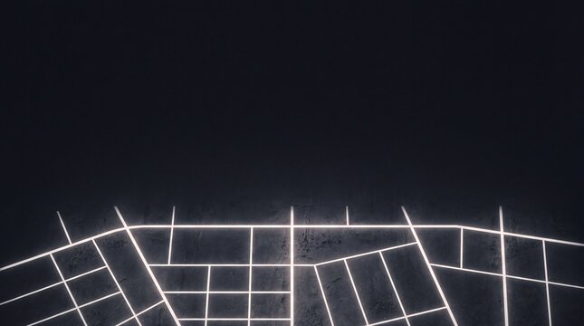 Futuristic Digital City Map Grid Glowing on Dark Background