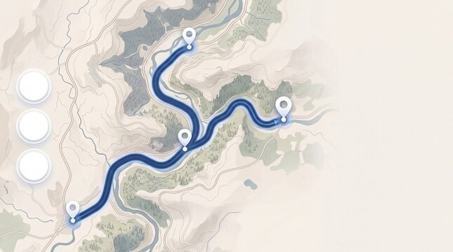 Navigation Route Map with Pin Markers and Copy Space
