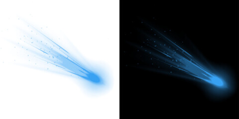 Png of blue light trail effect with glowing particles and motion streaks isolated on transparent background © BasharCreates