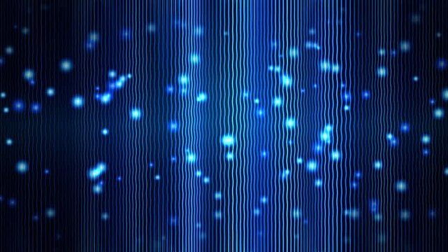 Blue data streams cascade downward on a dark background