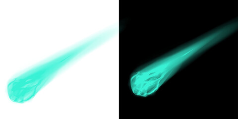 Png of abstract glowing turquoise comet or meteor tail with dynamic energy trail effect, isolated on transparent background © BasharCreates