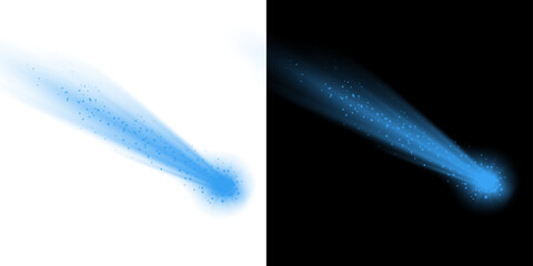 Png of blue light effect with particles and rays, glowing comet tail isolated on transparent background © BasharCreates