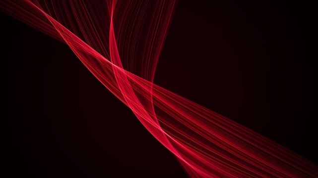 Crimson ribbons twist and undulate against a dark background