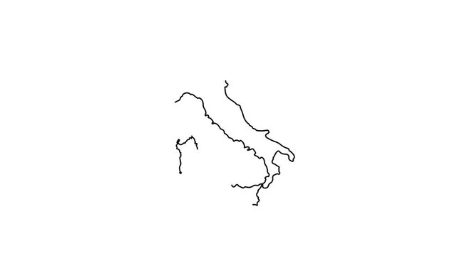 Minimalist italy map outline animation, hand-drawn black line on white background, contour