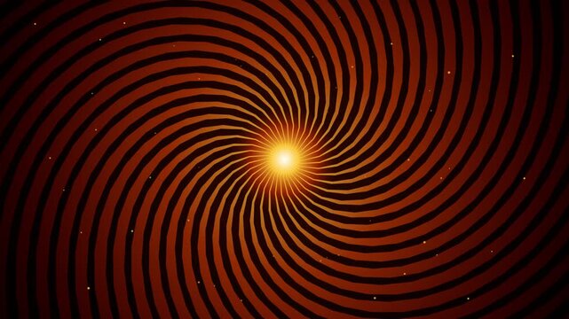 Concentric lines spiral inward toward a bright orange glow on a dark background