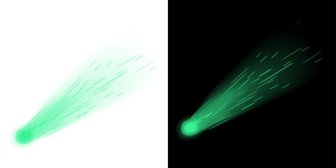 Png of green glowing comet or shooting star with light trail effect, magical energy blast or firework spark isolated on transparent background © BasharCreates