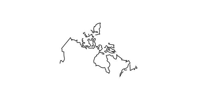 Animated line of canada map outline, minimalist country border motion animation