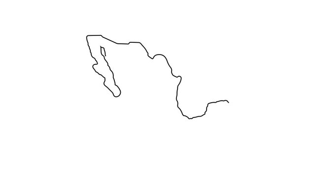 Animated outline map of mexico on white background, minimalist geographic contour animation
