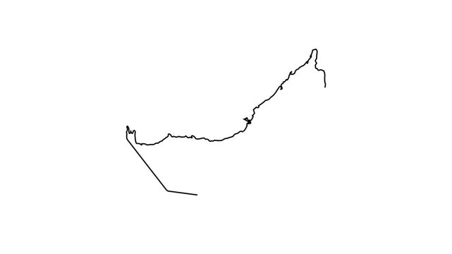 Animated outline map of united arab emirates on white background, animation