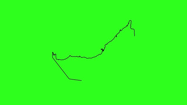 Animated outline map of united arab emirates on green screen, uae country border path for motion