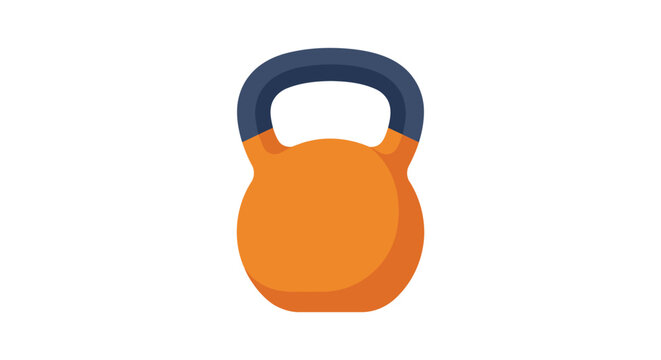 Orange kettlebell with dark blue handle flat vector illustration on a white background