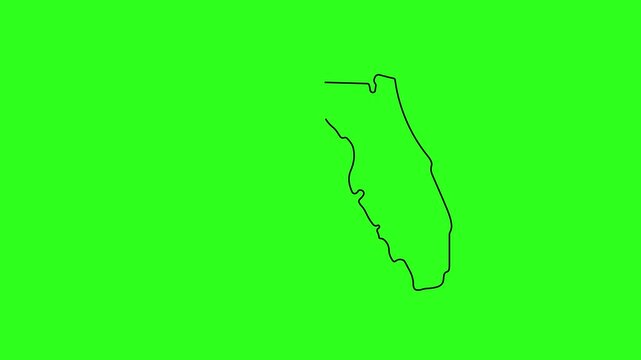 Florida state map outline animation, continuous line on green screen background