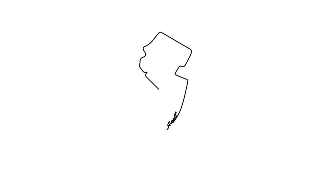 Continuous line of new jersey state map outline, minimalist usa geography concept