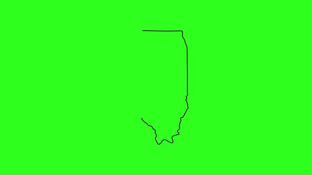 Illinois state map outline animation on green screen, minimalist black line shape