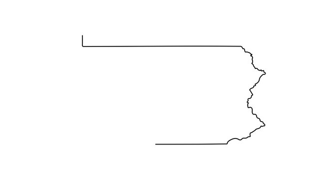 Pennsylvania state map outline minimalist black line animation on white background