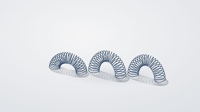 Three Blue Helical Springs Performing Rhythmic Undulation