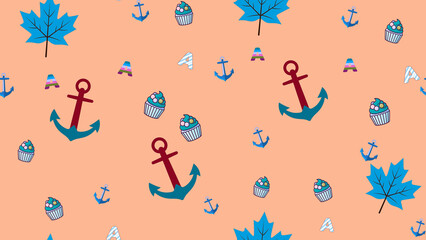 Anchors, Cupcakes, and Maple Leaves Pattern © papps