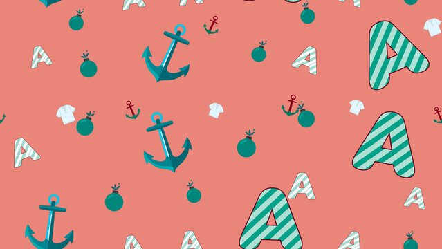 Anchor, Letter A, T-shirt, Bomb Pattern