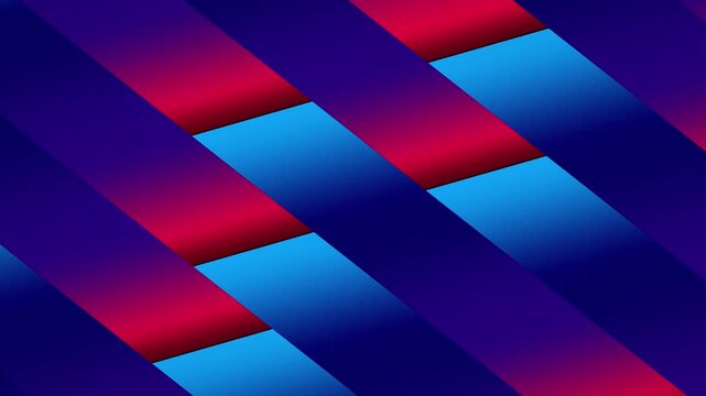 Abstract geometric background with diagonal blue and red stripes moving seamlessly, dynamic colorful line pattern animation, modern motion graphic loop