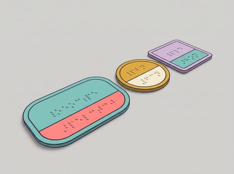 Isometric view of color coded tactile braille keycards for blind accessibility and navigation