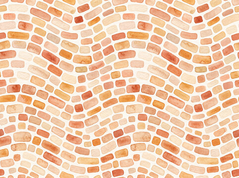 Watercolor seamless pattern with hand painted terracotta brick texture