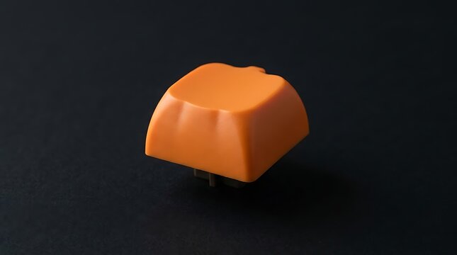 A single orange pumpkin mechanical keyboard keycap isolated on a dark background.