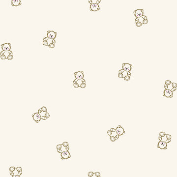 Tiny teddy bear pattern on a light cream background with soft cartoonish style for children's products