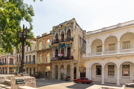 Streets and houses of Havana on a sunny day. Paseo del Prado in the historic center of Havana, Cuba