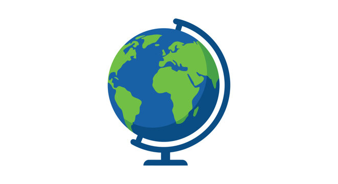 A stylized globe illustration depicts continents in blue and green hues