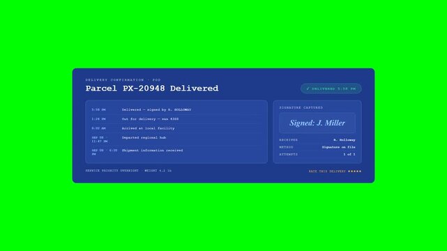 Animated Digital Electronic Signature Proof of Delivery Receipt Card on Green Screen