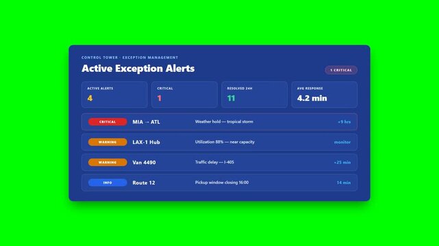 Animated Shipping Delay and Customs Delivery Exception Warning Alert Panel on Green Screen