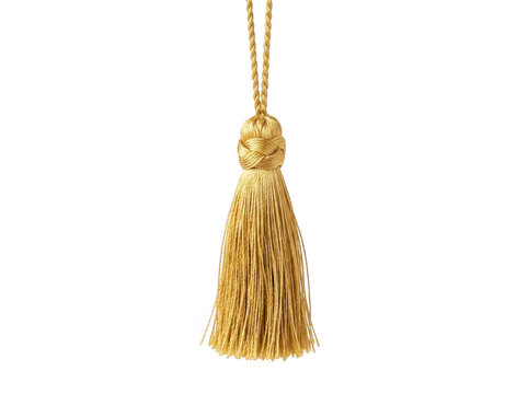 Gold-colored tassel pendant hangs elegantly against a plain transparent background.
