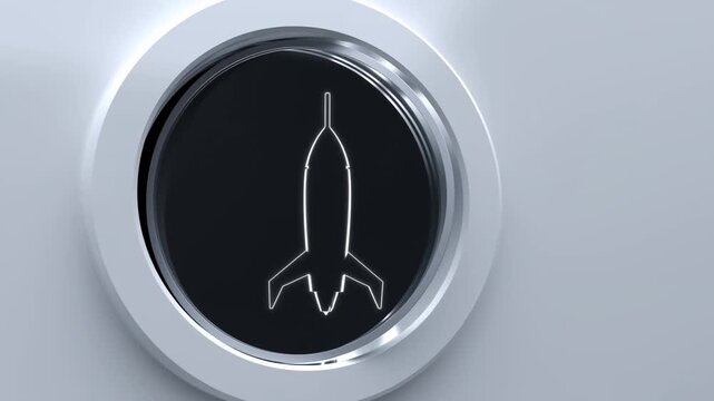 Silver Rocket Standing in Circular Launch Opening with Dark Interior Background