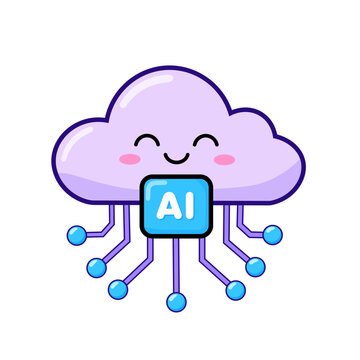 Cute AI Cloud Circuit Icon for Artificial Intelligence, Cloud Computing, Machine Learning and Digital Technology