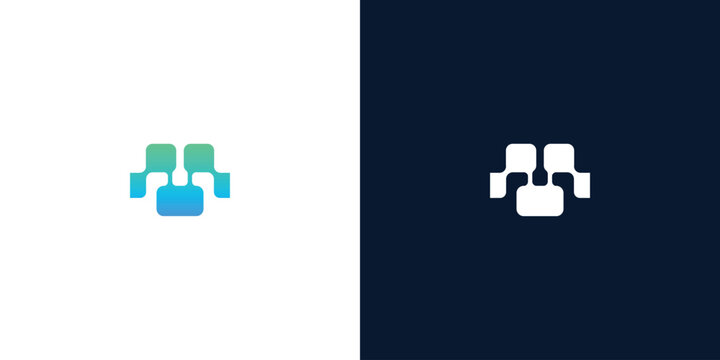 Modern technology logo design featuring connected digital nodes and abstract network elements in vibrant blue and green gradient colors for corporate branding