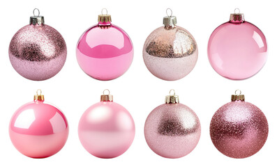 Obraz premium PNG Elegant pink Christmas ornaments collection, element set on transparent background
