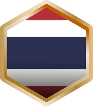 Thailand flag in gold hexagon badge national emblem patriotic country symbol on transparent background