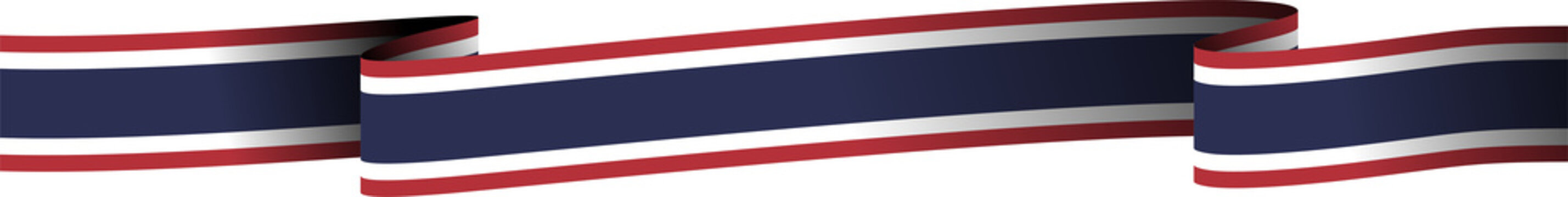 Wavy flowing thailand national flag ribbon banner red white blue stripes isolated transparent background
